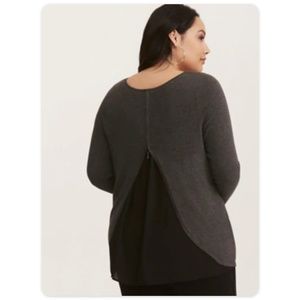 Torrid Grey & Black Chiffon Inset Zipper Sweater 0